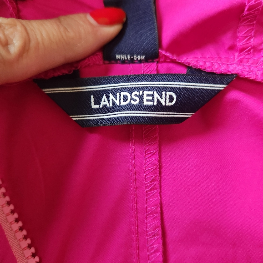 Women's Lands' End Pink Hooded Windbreaker Jacket Full Zip Pockets Size L (14) - Picture 4 of 6